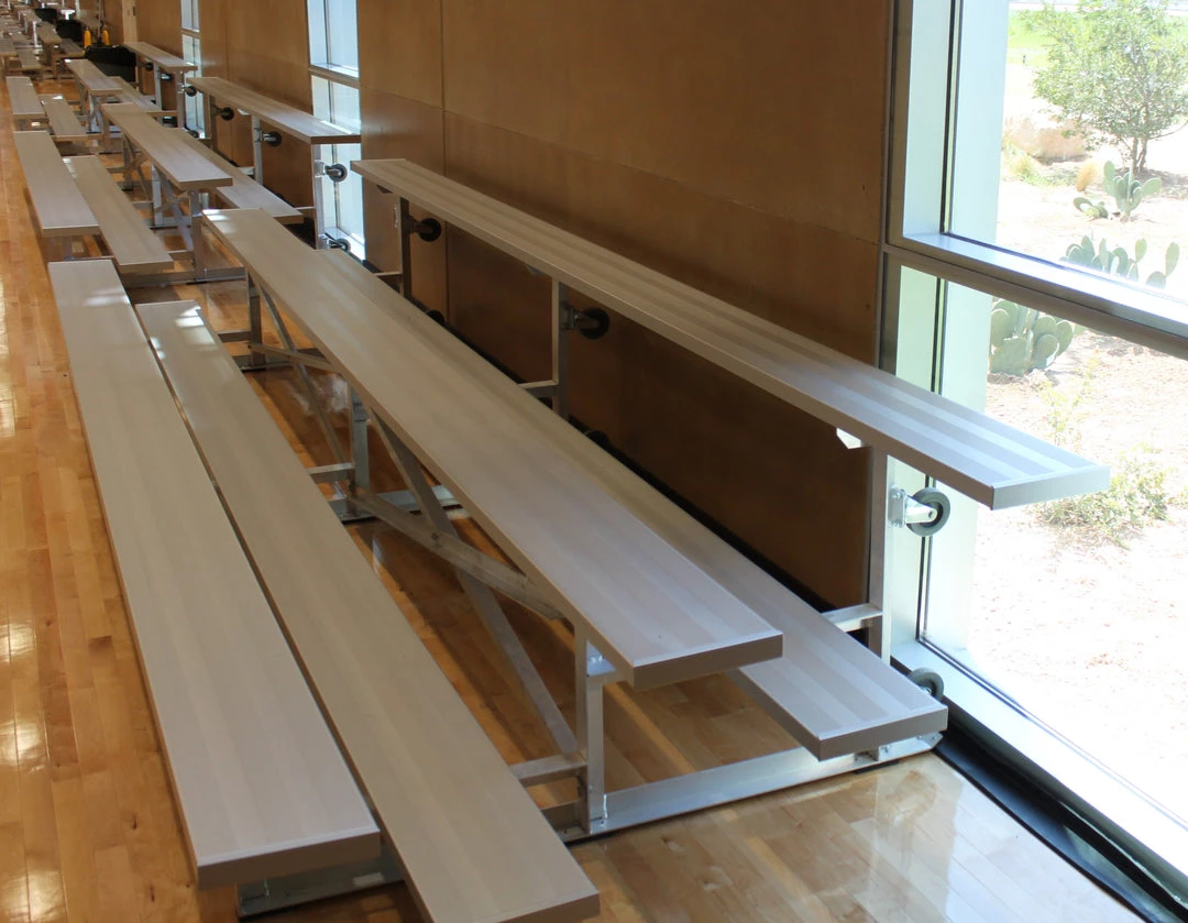 Gared Spectator Tip N' Roll 7' 6" Low Rise Bleacher, 3 Row 4 Gared Spectator Tip N' Roll 7' 6" Low Rise Bleacher, 3 Row