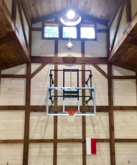 Gared Corner Mount Side-Fold Wall Mount Package With Glass Board And Manual Height Adjuster, 6' - 9' Length Basketball 3 Gared Corner Mount Side-Fold Wall Mount Package With Glass Board And Manual Height Adjuster, 6' - 9' Length Basketball