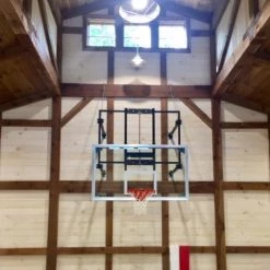 Gared Corner Mount Stationary Wall Mount Package With Glass Board And Electric Height Adjuster, 4' - 6' Length Basketball