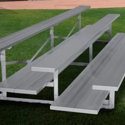 Gared Spectator Stationary 7' 6" Low Rise Bleacher, 3 Row, Double Foot Plank