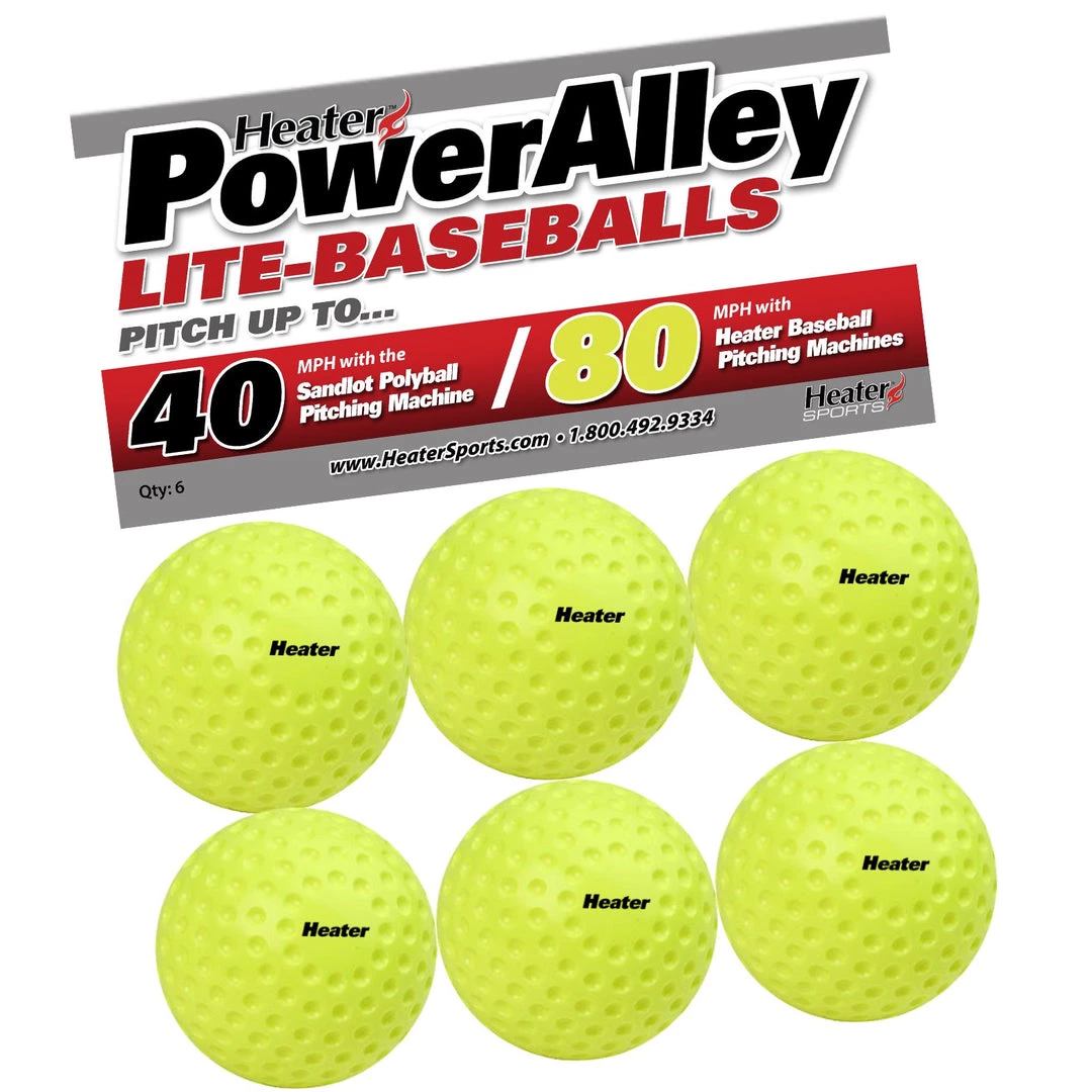 Heater Sports PowerAlley 80 MPH Green Lite Pitching Machine Baseballs 3 Heater Sports PowerAlley 80 MPH Green Lite Pitching Machine Baseballs
